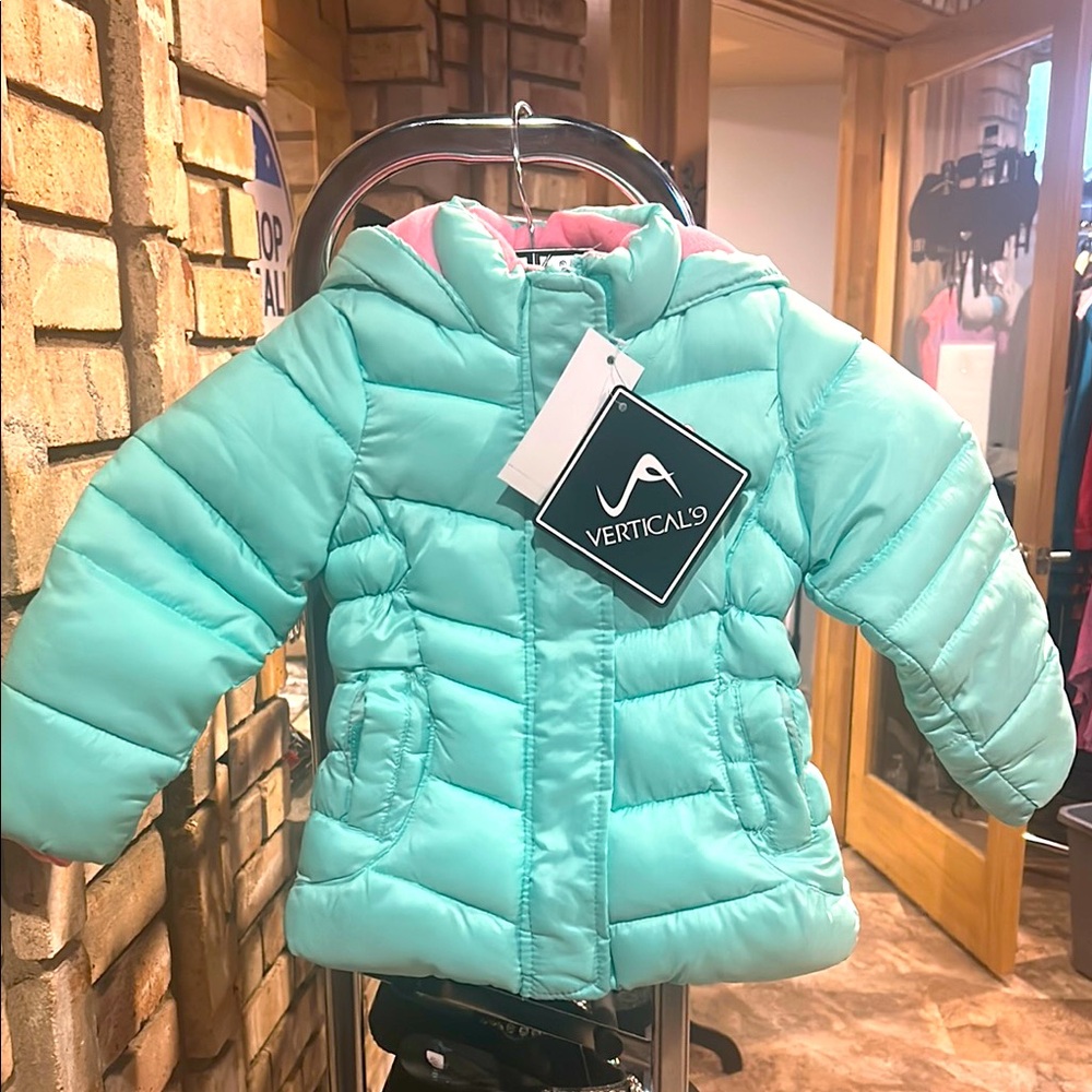 NWT Vertical 9 Aqua Puffer Jacket with Pink Lining